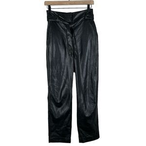 Aritzia Babaton Faux Vegan Leather Belted Pants Black High Waist Size 2